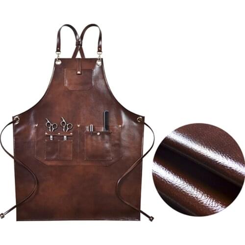 Brown PU Apron Crossback Strap Barista Bartender Pastry Chef Cafe Bistro BBQ Grill Uniform Florist Barber Carpenter WorkWear B97