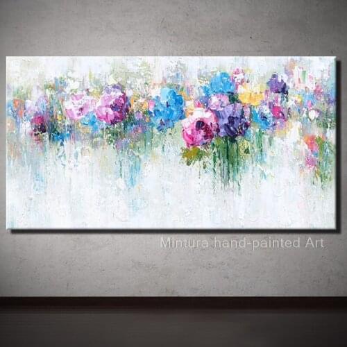 HandPainted Modern Abstract Vibrant Blooming Yellow Purple Flower Oil Painting On Canvas Wall Art Picture Living Room Home Decor