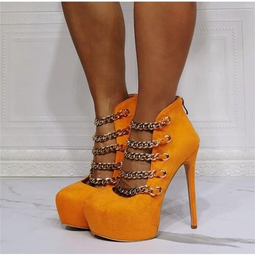 Super Platform Sandals Suede Stiletto High Heels Chain Party Summer Sandalia Nightclub Shoes Ladies Woman Large Size 50 51 52