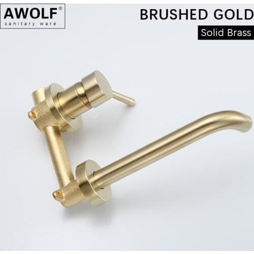 Brushed Gold Basin Faucet Solid Brass Bathroom Wall Mounted Spout Bathtub Shower Mixer Tap Spout For Lavatary Sink ML8032
