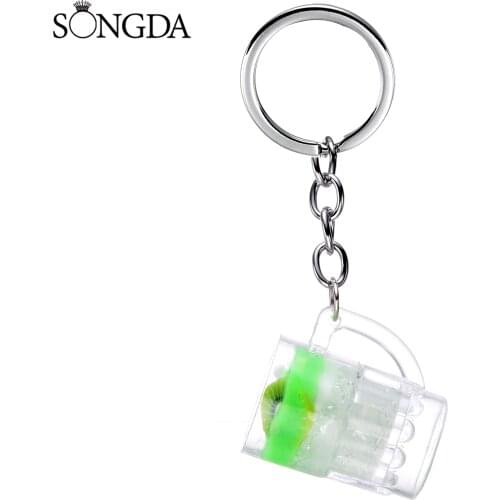 Charms Fruit Drinks Juice Cup Keychain Acrylic Resin Simulation DIY Car Key Holder Fashion Korean Jewelry Gift For Women Kids