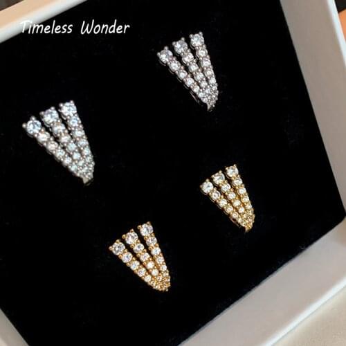 Timeless Wonder Stunning Zirconia Geo Ear Jacket Earrings Women Jewelry Gothic Boho Designer Top Trendy Ins Fancy Kpop Rare 4852