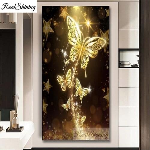 Cross Stitch,diamond embroidery golden butterfly diamond painting full square round drill diamond mosaic home Decor,T63
