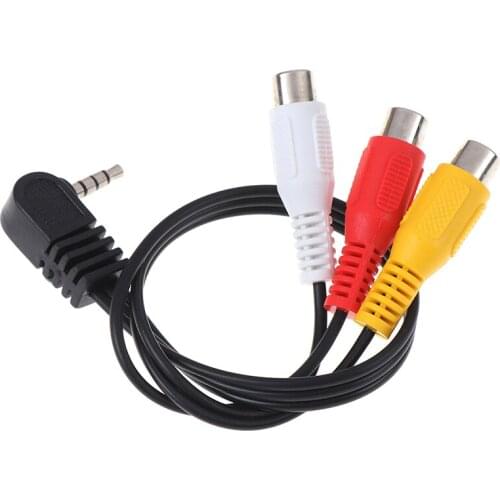 High Speed 90degree 3.5 mm Male Jack To 3 RCA Female Plug Adapter Audio Converter Video AV Cable Wire Cord