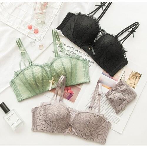 Wasteheart Women Fashion Wireless Lace Padded Bra Bralette Cotton Panties Push Up Bra Sets Sexy Lingerie Sets Underwear A B