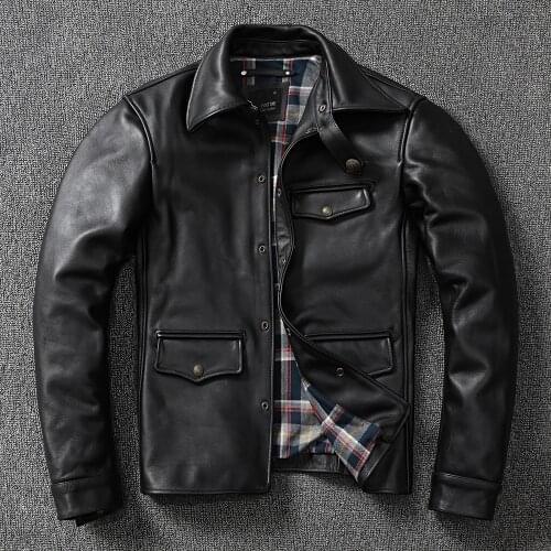 YR!Free shipping.thick black horsehide clothes.classic brakeman leather jacket,quality men genuine leather coat,sales.super