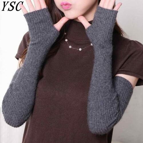 YUNSHUCLOSET Hot Sales womens Cashmere knitted female gloves 40cm 50cm 60 cm long arm Mittens High Quality Free Shipping