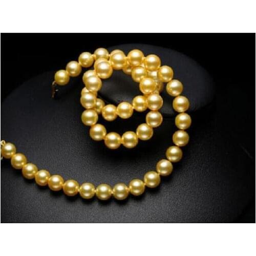 18" AAA 9-10MM SOUTH SEA GOLD PEARL NECKLACE YELLOW GOLDEN CLASP