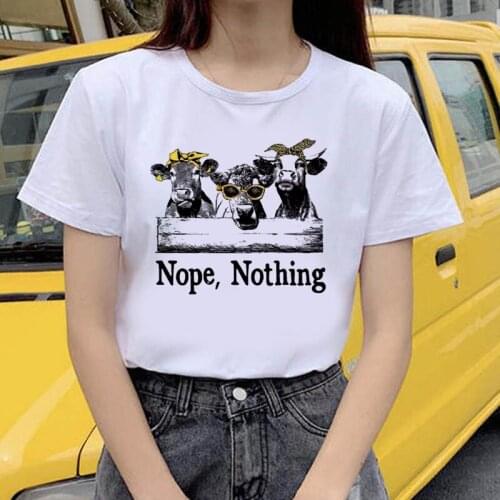Funny Cows Printed Women T Shirt Cartoon Short Sleeves Women Shirt Cute Female T-shirt Kawaii Tees Fashion Clothing