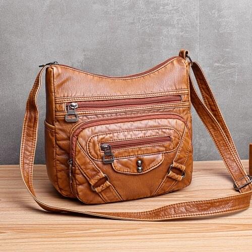 Ladies Multi-pocket Messenger Bag High Quality Soft PU Leather Shoulder Bags Casual Crossbody Bags for Women 2020 Vintage Solid