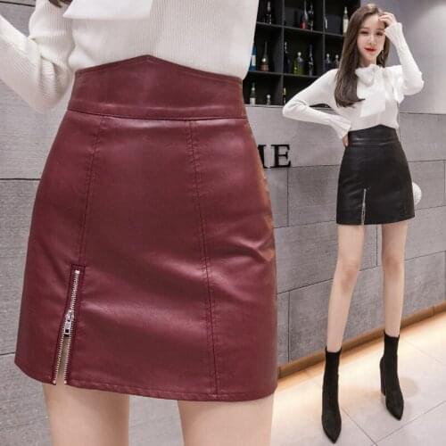 Zipper Pu Mini Korean Fashion High-Waisted Vintage Spring Autumn Summer WomenS Clothing Skirts Vetement Femme 2021