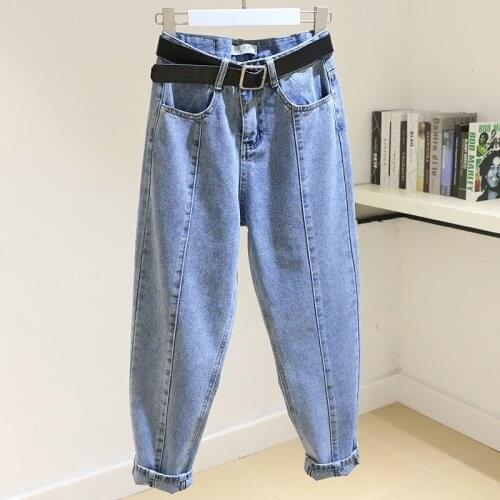 Women 2021 Spring Summer Fashion High-waist Denim Trousers Female New Thin Harem Pants Ladies New Pockets Loose Jeans P69