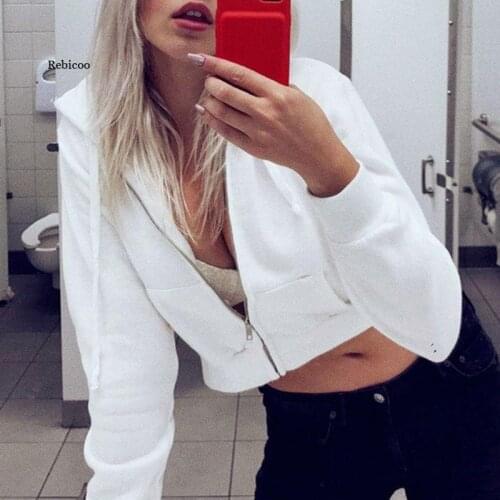 Women Long Sleeve Drawstring Hoodies Cropped Full Zip Up White Jacket Outwear breathable outdoor summer tops coat