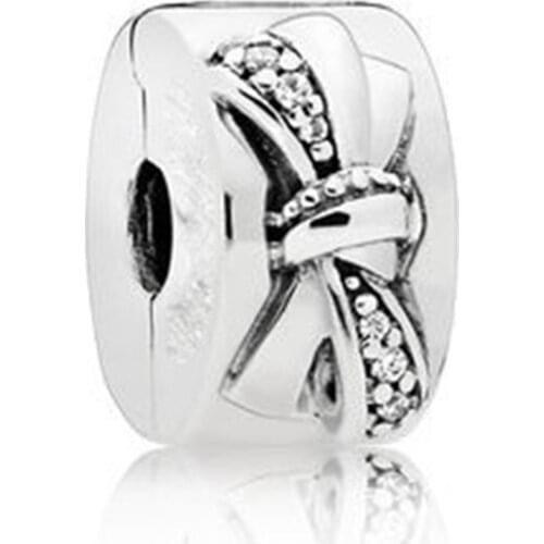 Hot Sale 925 Sterling Silver Bowknot Clip Charm Fit Original Pandora Bracelets 925 Silver Jewelry Gift