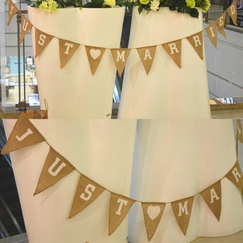 1pcs 3.7M Linen JUST MARRIED Bunting Banners Wedding Party Supplies Flags Home Decoration Flag Wedding Pennant
