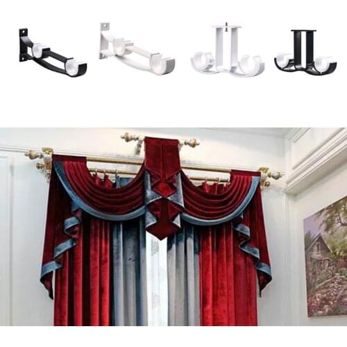1pc Double Curtain Rod Brackets Window Hardware Holder Home Decor Side Top Mounted Easy to Install E7CD