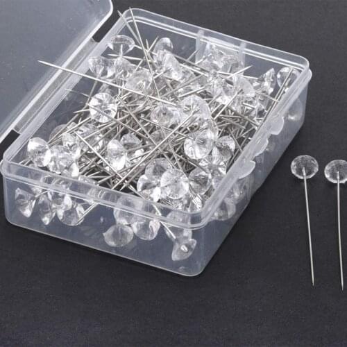 100Pcs Clear Corsages Bouquet Crystal Diamond Acrylic Straight Pins Premium Flower Decoration Brooch for Wedding Bouquets
