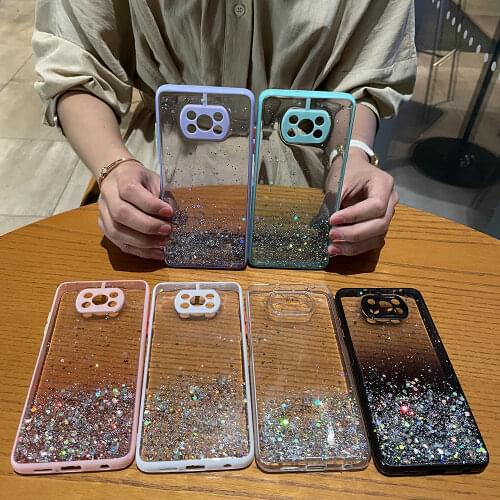 Luxury Clear Glitter Phone Case For Xiaomi X3 Pro NFC Poco F3 M3 Note 9S Note 9 Pro Gradient Rainbow Sequins Cover Coque