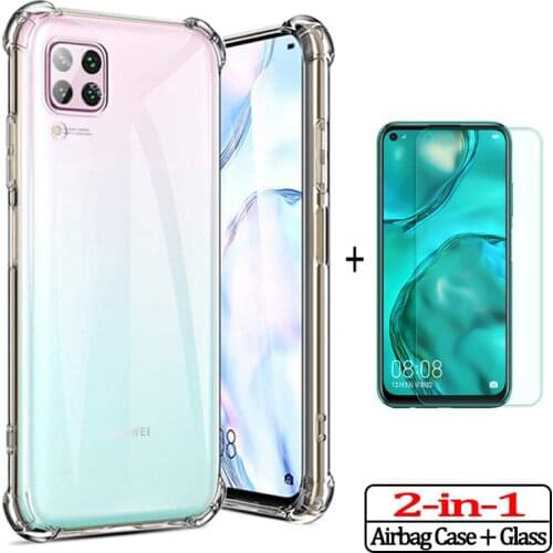 2-in-1 Full Glass P40lite Huawei P 40lite Transparent Airbag Case for huawei P40lite E Armor Back Cover Case huawei nova 7i
