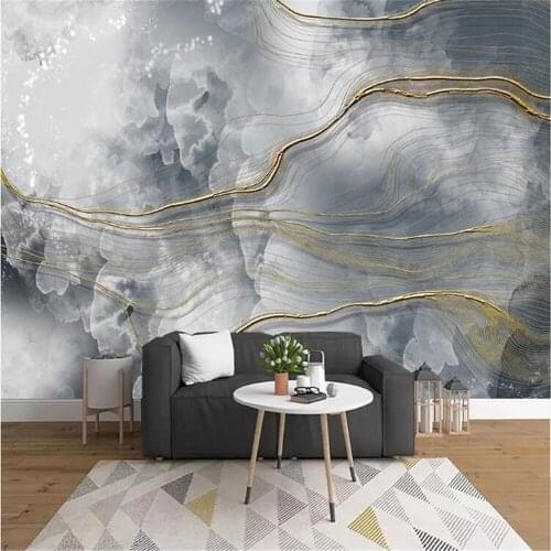 Milofi custom 3D printing wallpaper mural modern minimalist abstract ink line marble pattern TV home decoration background wall
