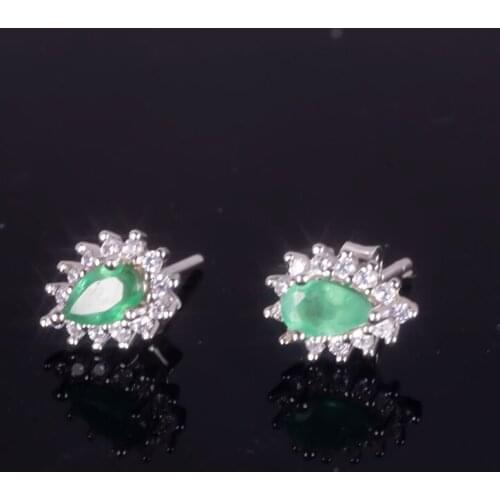 Fine natural emerald Earrings for Women Silver With 925 Sterling Sliver Platinum plating Heart Wedding&Birthday Jewelry