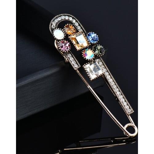 KIOOZOL Luxury Shiny Colorful Crystal Brooch Micro Inlaid Cubic Zirconia Paper Clip Style Brooch For Women Vintage Gifts 156 KO1