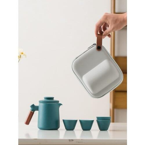 Chinese tea set Set of ceramic travel kungfu tea set Simple tea brewing set for outdoor tourism Express cup Tea set suit