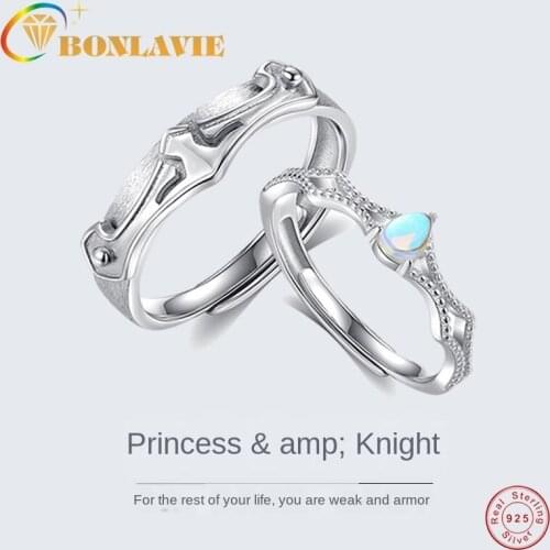 BONLAVIE Lovers' Ring Princess and Knight Couple Ring S925 Sterling Silver Engagement Wedding Bands