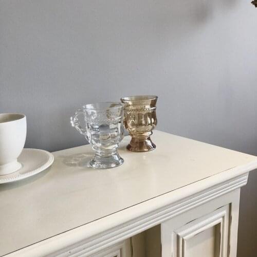 Glass Cup Mug Coffee Mugs Wine Glass Tazas Coffee Cup Ins Amber Glasses Goblet Retro Relief кружка Стекло кружки очки أكواب