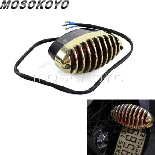 Brass Lucas Grill Motorcycle Taillights Tail Brake Stop Lamp Brass Prison License Plate Light for Harley Cafe Racer Cruiser