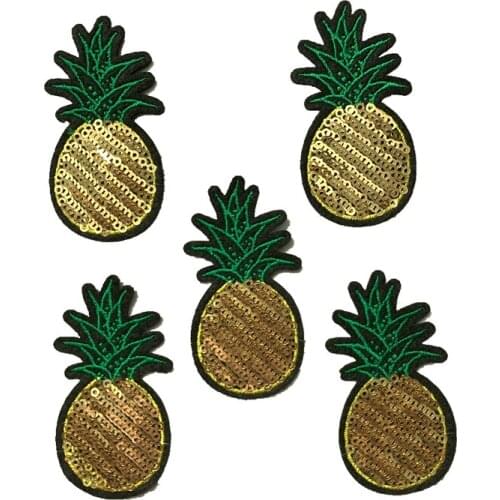 Small Gold Pineapple Sequined Patches Iron on Fruit Embroidery Appliques for Clothes Bags DIY Sewing Accessories 10pcs/lot