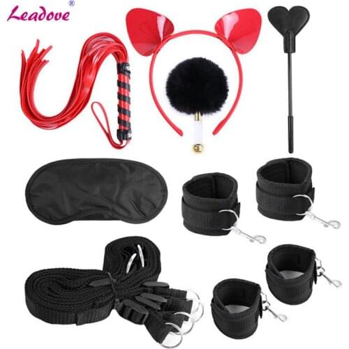 8Pcs Adult Game Set Bondage Restraints Kits BDSM Sex Handcuffs Whip Spanking Hair Hoop Anal Plug Erotic Sex Toy For Couples Gay