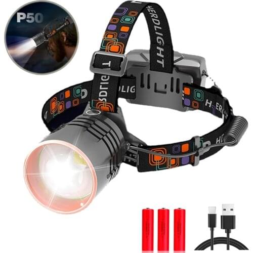 Portable Zooming LED Headlamp 3000LM 5-Mode Zoom Headlight Rechargeable 18650 Battery Waterproof for Fishing Hunting
