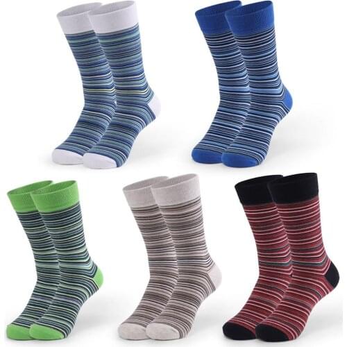 5 Pairs High Quality Cotton Long Socks Striped Mid Calf High Casual Business Dress Work Happy Socks Gifts for Men Calcetines