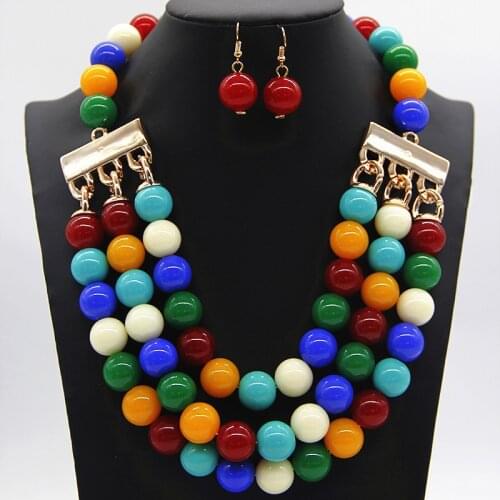 New Arrivals African Acrylic Beads Jewelry Sets 6 Colors Earring Necklace Women Wedding Party Jewelry Sets Accessories