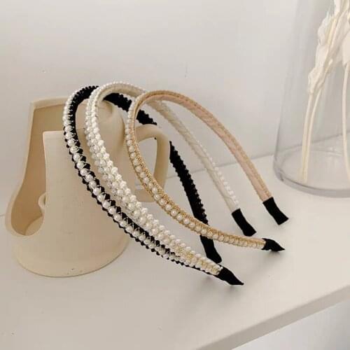 Korean Retro Solid with Pearl Bezel Hairbands Headbands for Women Girls Vintage Hoop for Party Decorate Hair Bands Accessories