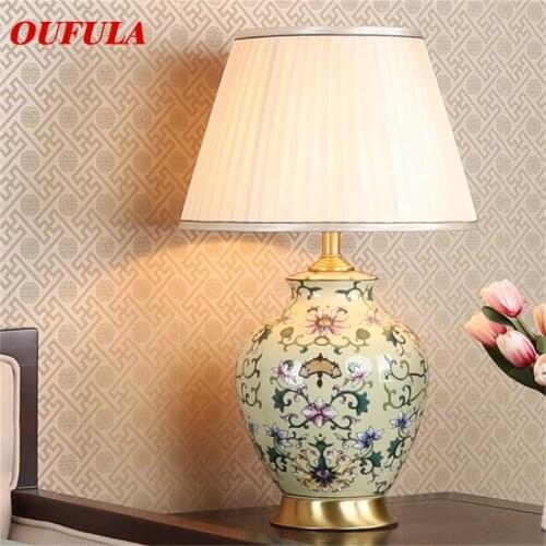 OUFULA Ceramic Table Lamps Desk Luxury Modern Dimmer Copper Contemporary Fabric for Foyer Living Room Office Creative Bed Room