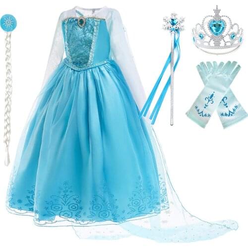 Elsa Dress Princess Costume with Cloak Children Christmas Birthday Carnival Party Clothes Elza Snow Queen 2 Cosplay for Girl