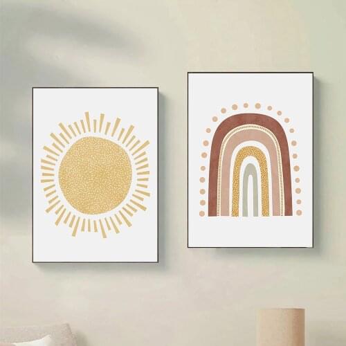 Gold Sun And Rainbow Canvas Poster Nursery Wall Art Print Painting Children Posters Nordic Wall Pictures Baby Kids Room Decor