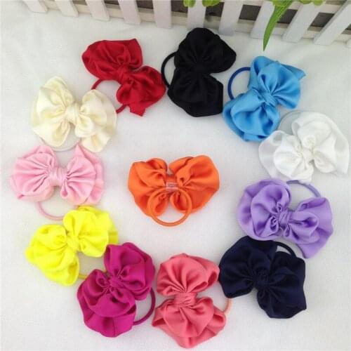 XIMA 3.5inch Solid Satin Hair Bows for Hair with Same Color Elastic Band for Tail Holder Kids Hair Accessories 12pcs/lot