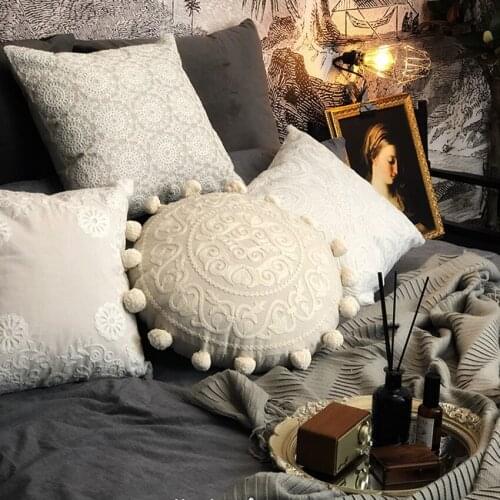 Luxury Handmade French Romantic Embroidery Pillow cushion, detachable beige color decoration sofa pillow cushions 45x45cm