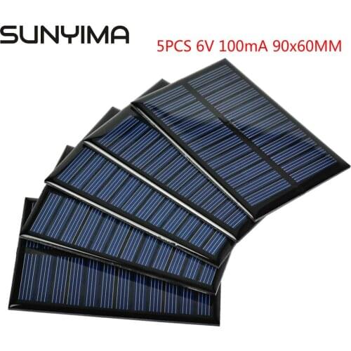 SUNYIMA 5Pcs 6V 100mA Solar Panels Polycrystalline 90x60mm Mini Sunpower Solar Cells DIY Photovoltaic Panel for Battery Charger