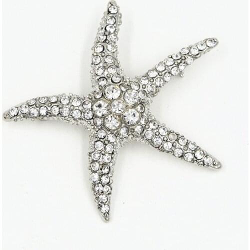 Vintage Fashion Rhodium Plated Stunning Austria Crystals Lovely Starfish Brooch Women Wedding Bouquet Pins Lady Scarf Pin