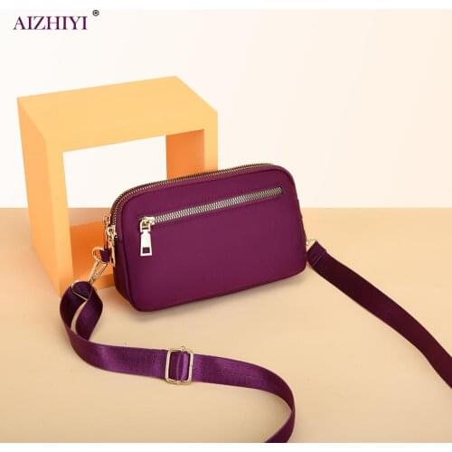Waterproof Nylon Crossbody Bag Women Double Layer Zip Shoulder Phone Pouch