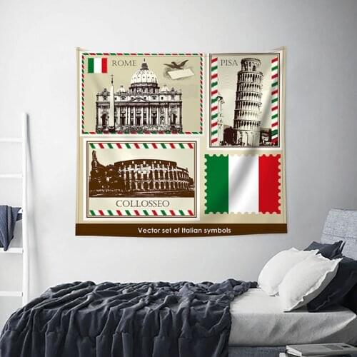 World Famous Building Stamp Tapestry Retro Home Decor Art Wall Hanging Polyester Bedside Decor Tapestries Cloth Hanging Poster