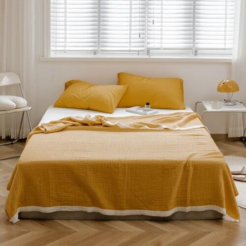 Japanese 100% Cotton Gauze Summer Cool Thin Blanket Baby Adult Soft Comfort Air Condition Cool Quilt Solid Yarn Dyed Sofa Throw