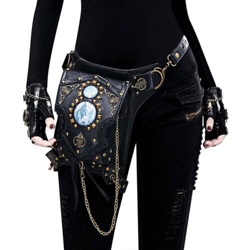 YourSeason Unisex Steampunk Chain Rivet Waist Pack Multifunctional PU Leather Female Shoulder 2021 Moto Biker Belt Bag