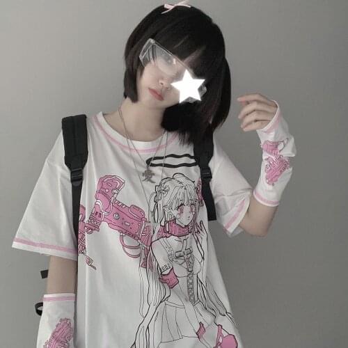 Japanese y2k anime women T-shirt Summer Jk casual Vintage big size tees ins loose streetwear tops short sleeve Harajuku clothing