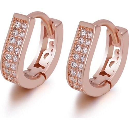 MxGxFam Irregular 2 Line Zircon Hoop Earrings For Women Rose Gold Color Fashion Cute Jewelry 2019 New Design Good Quality