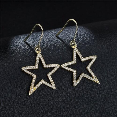 18K Gold Star Earrings For Women 2021 Trends Female European American Hooks Copper Alloy Set 3A Zircon Five Symmetry Jewelry